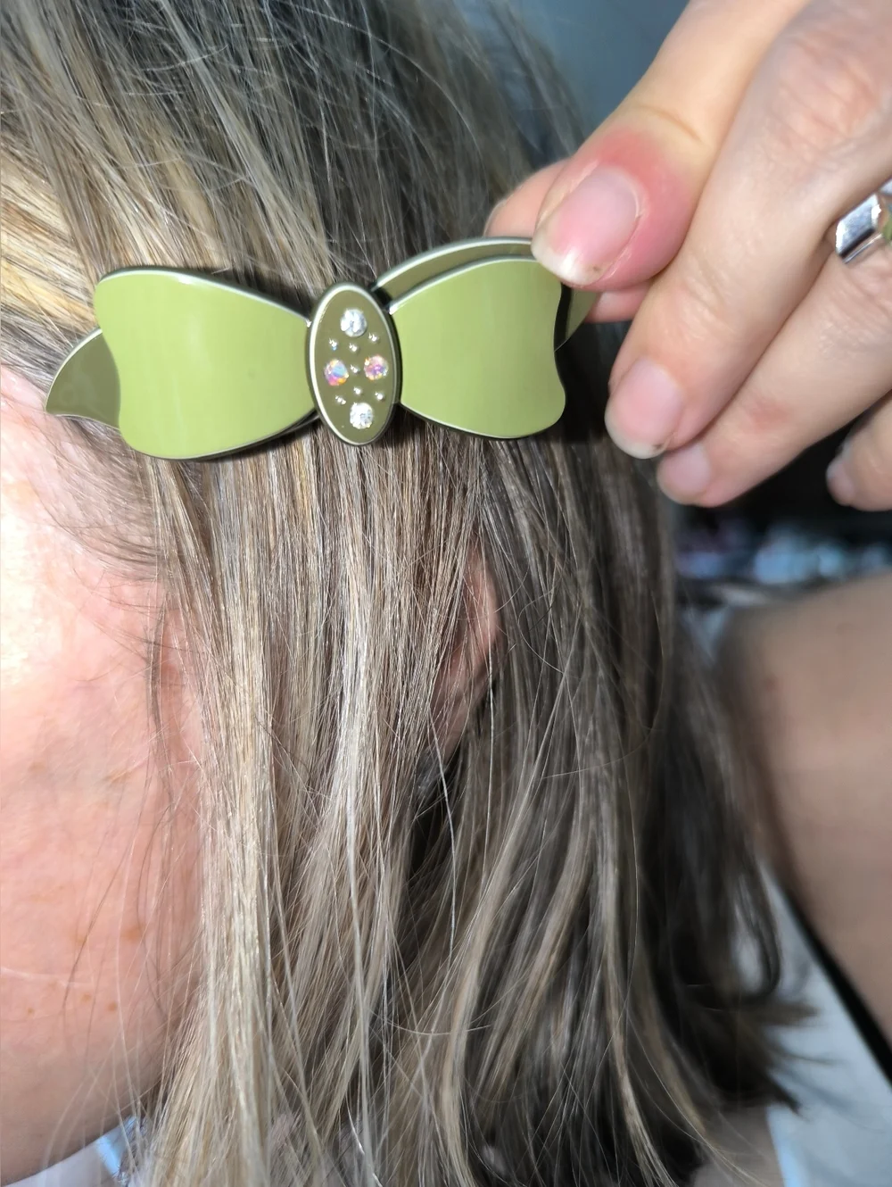 Green Hair Barrette Multi Crystals